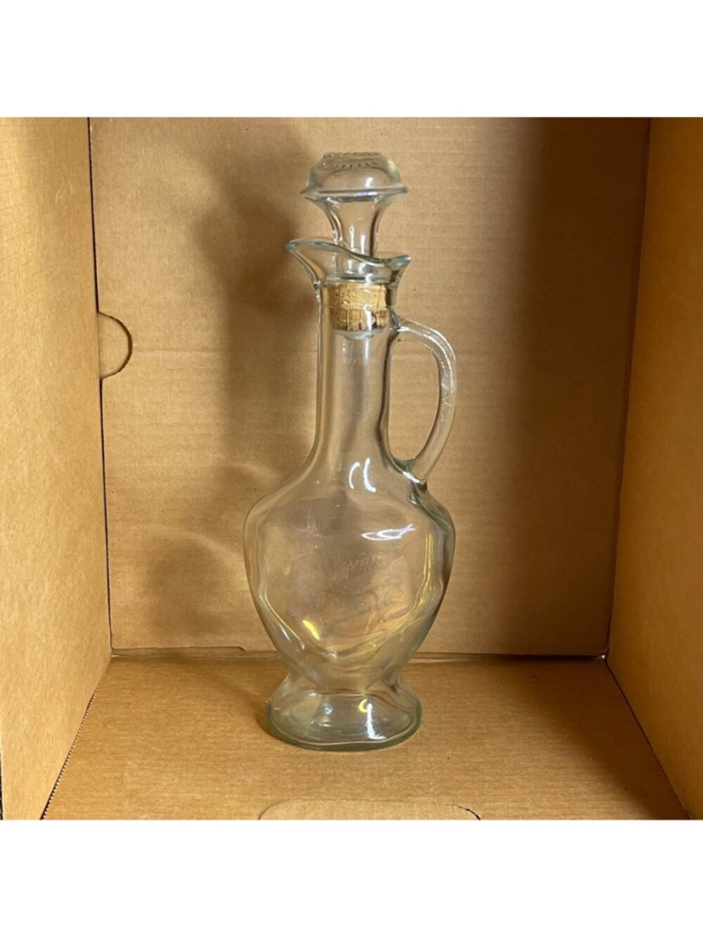Vintage Clear Glass Wine Decanter 12” Cruet Style with Cork Glass Stopper & Hand - Picture 2 of 8
